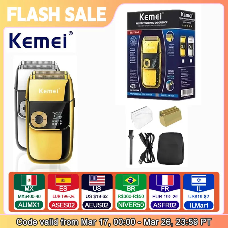 Kemei KM-2028 Men's Electric Metal Shaver LED Display Shavers
