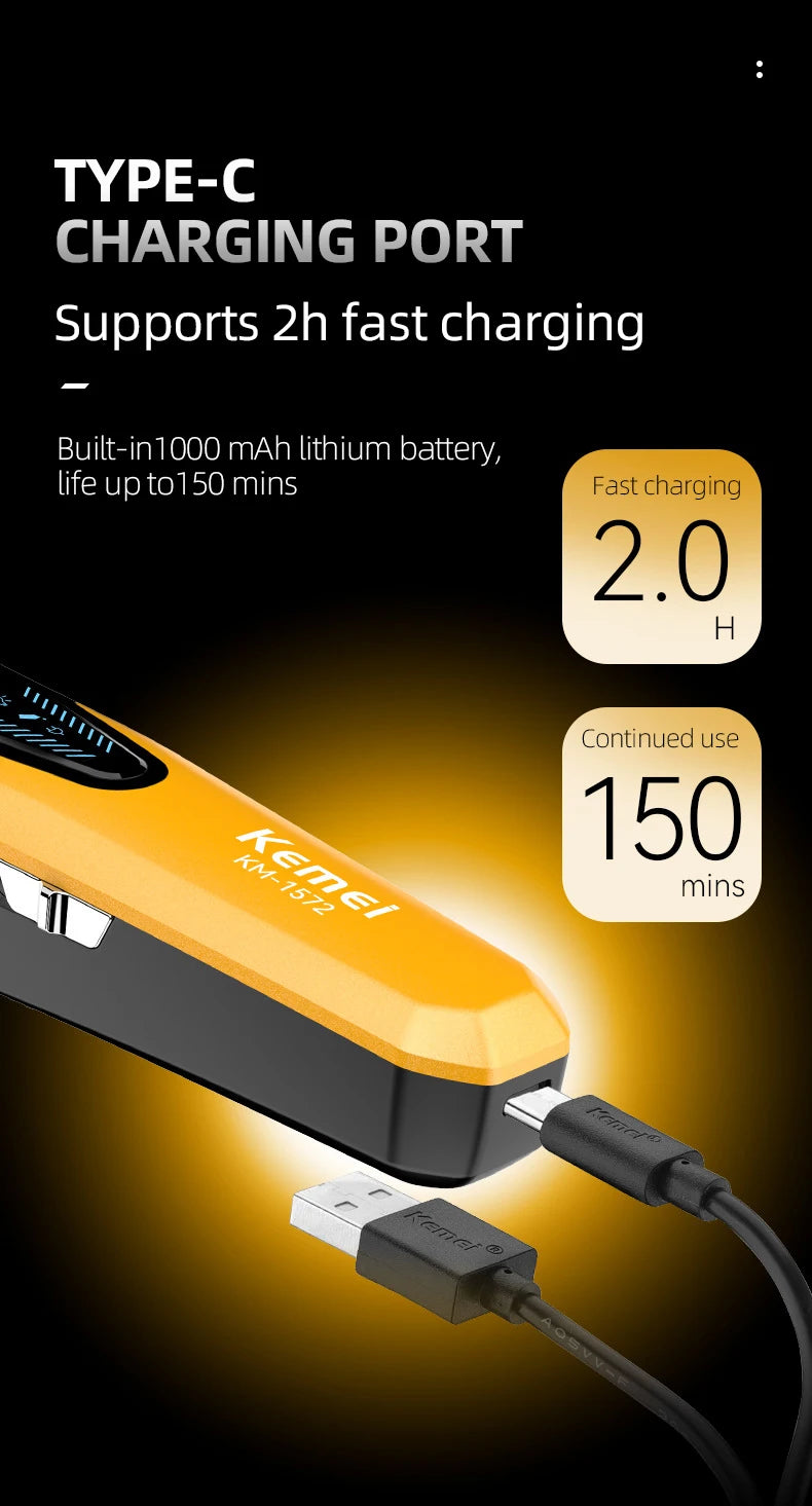 Kemei Rechargeable Hair Cutting Machine for Men Hair Clippers KM1572