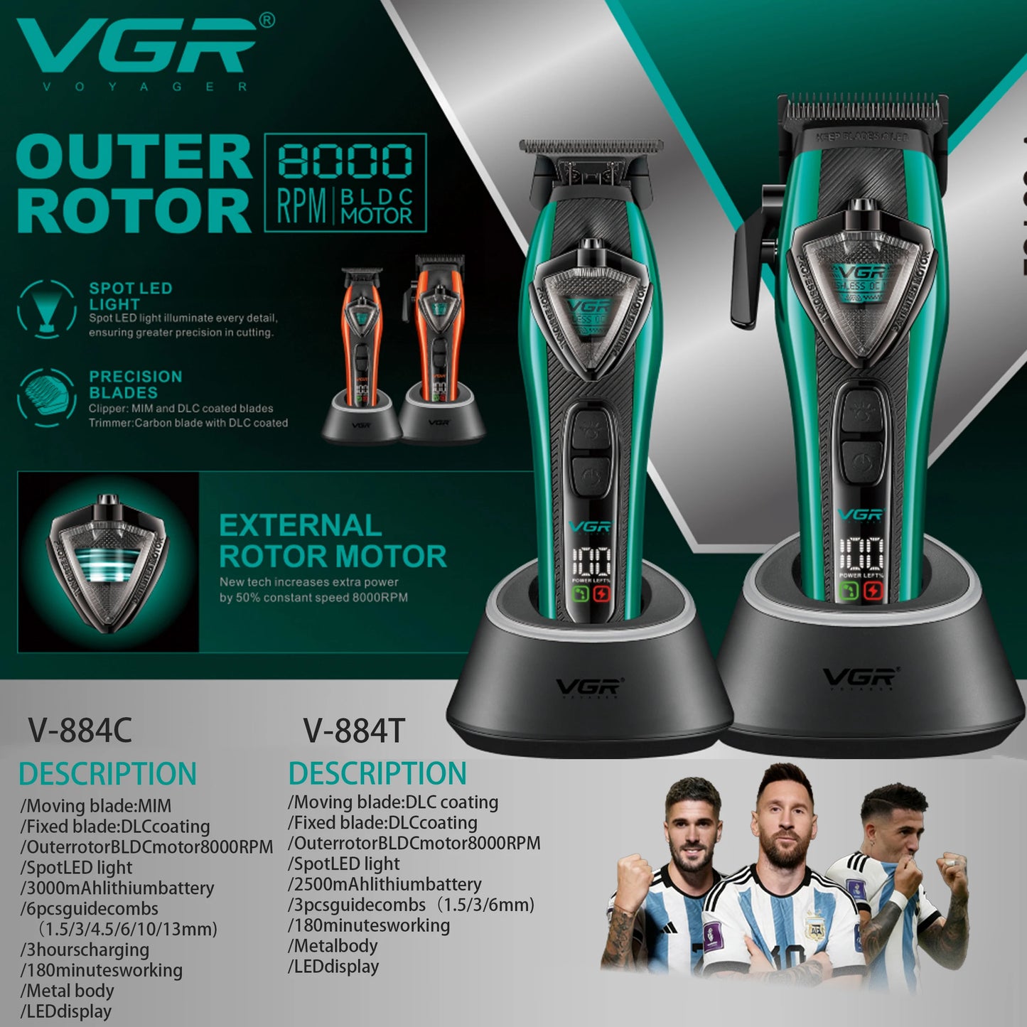 VGR Hair Trimmer Professional Hair Clipper for Men V-884
