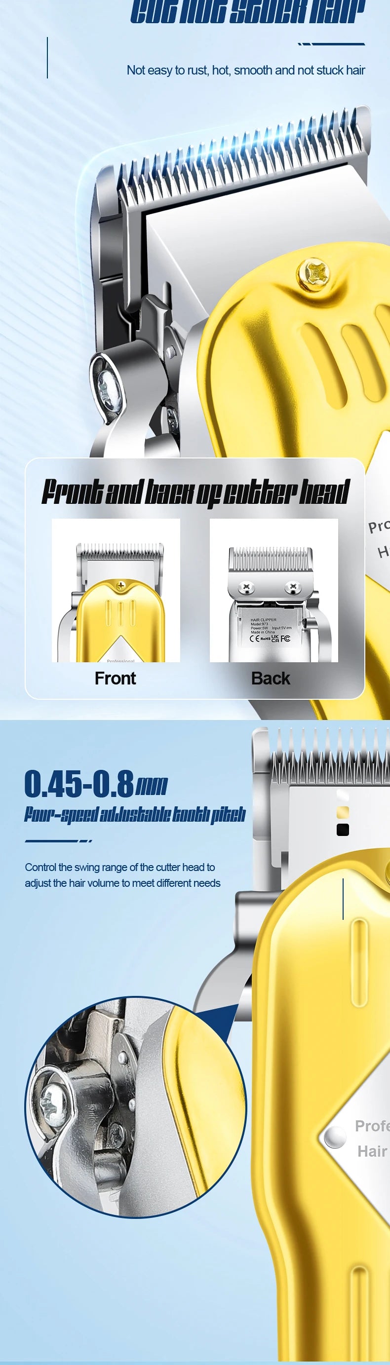 RESUXI 973 3 in 1 Professional Electric Hair Clipper and Shaver Set