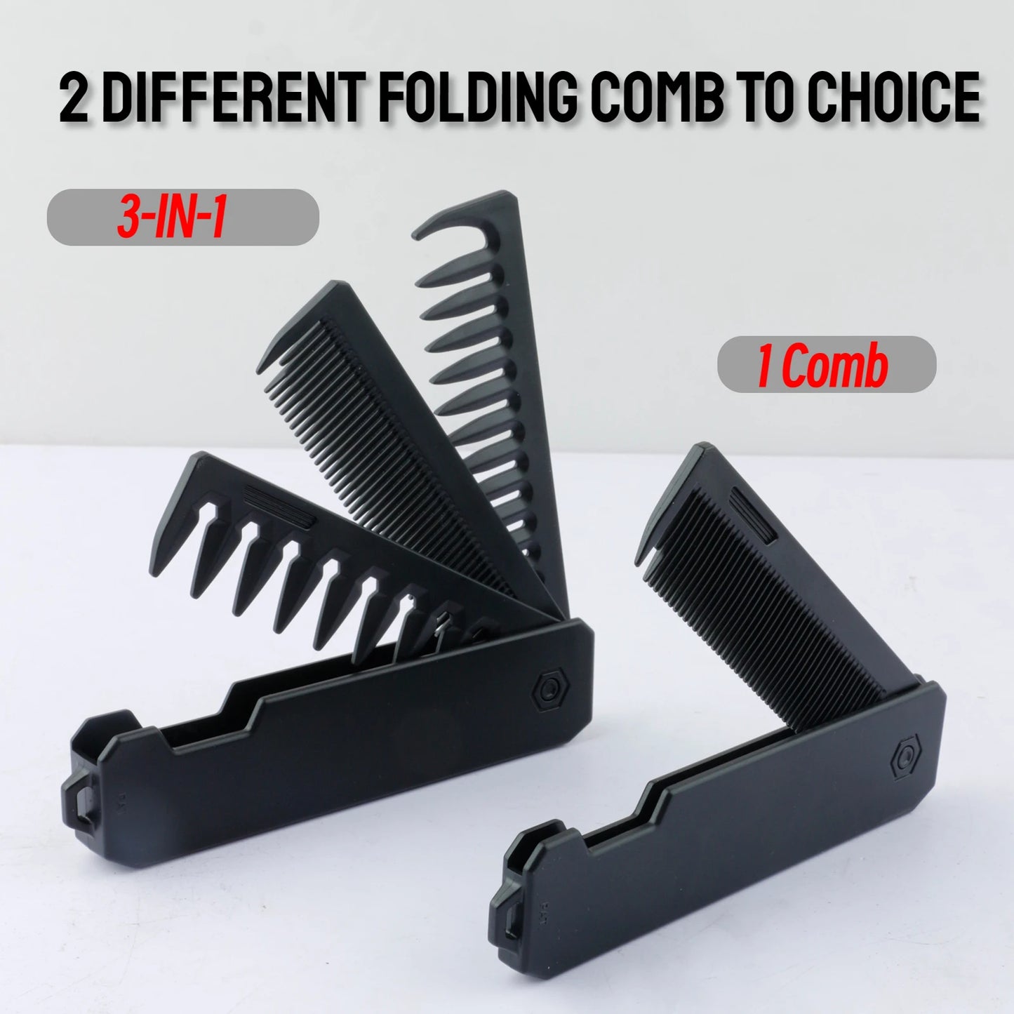3 in 1 Pocket Folding Combs Plastic Wide Tooth Head Comb