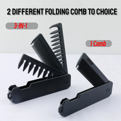 3 in 1 Pocket Folding Combs Plastic Wide Tooth Head Comb
