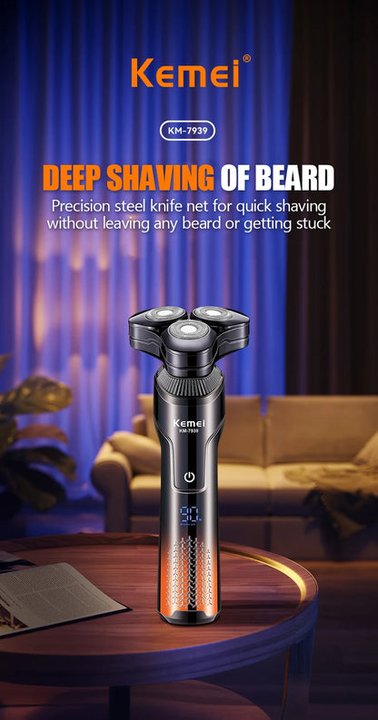 KEMEI Electric Shaver Rotary Beard Trimmer Hair Cutting Shaving