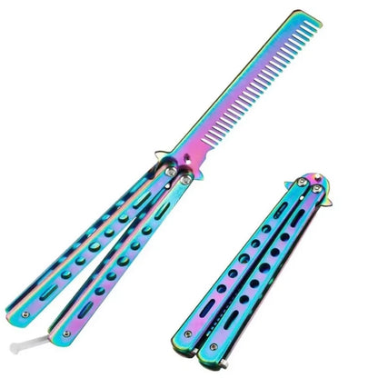 1PCS Foldable Comb Stainless Steel Butterfly Knife Comb
