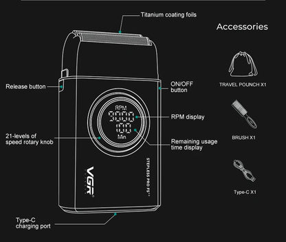 VGR Shaver Professional Shaver Electric Razor Beard Trimmer V-377