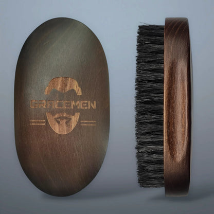 Premium Dark Retro Beard Brush Oval Facial Brush
