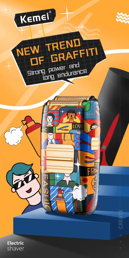 Kemei Professional Men Barber Hair Clipper Fashion Graffiti