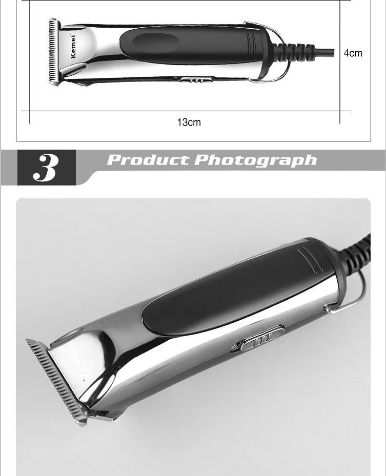 Kemei 850 professional hair trimmer plug in electric hair clipper