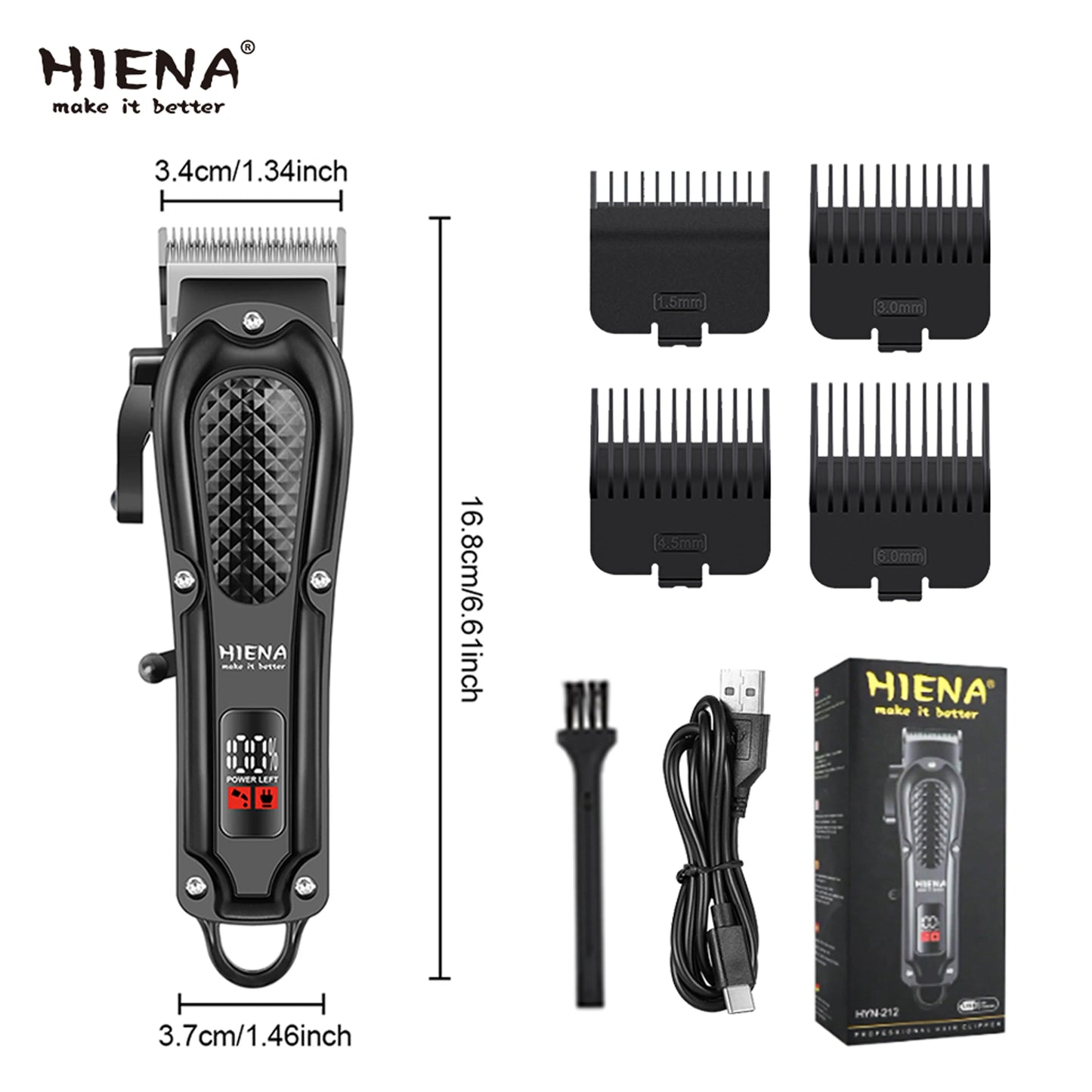 hiena Hair Clipper Barber Professional Cordless Trimmer HYN-212