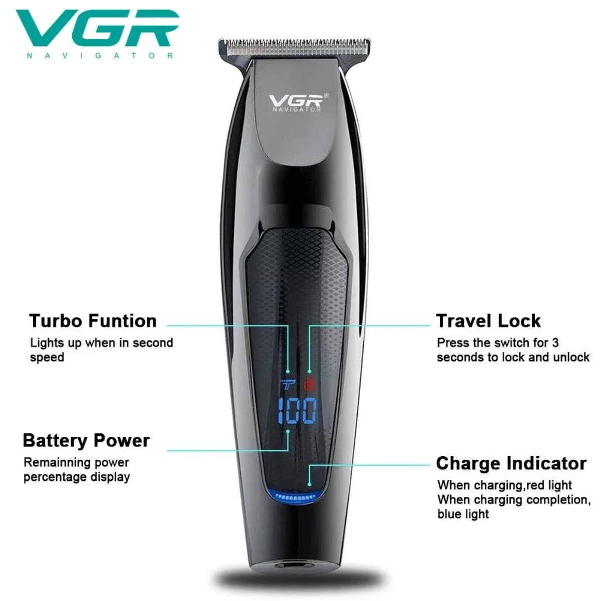 VGR Hair Trimmer Professional Hair Clipper LED Display