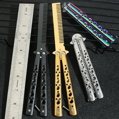Professional stainless steel folding butterfly beard comb