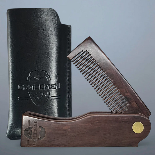 Foldable Comb with PU Case Natural Dark Sandalwood