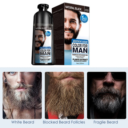 Natural Black Beard Dye Shampoo Permanent Long Lasting