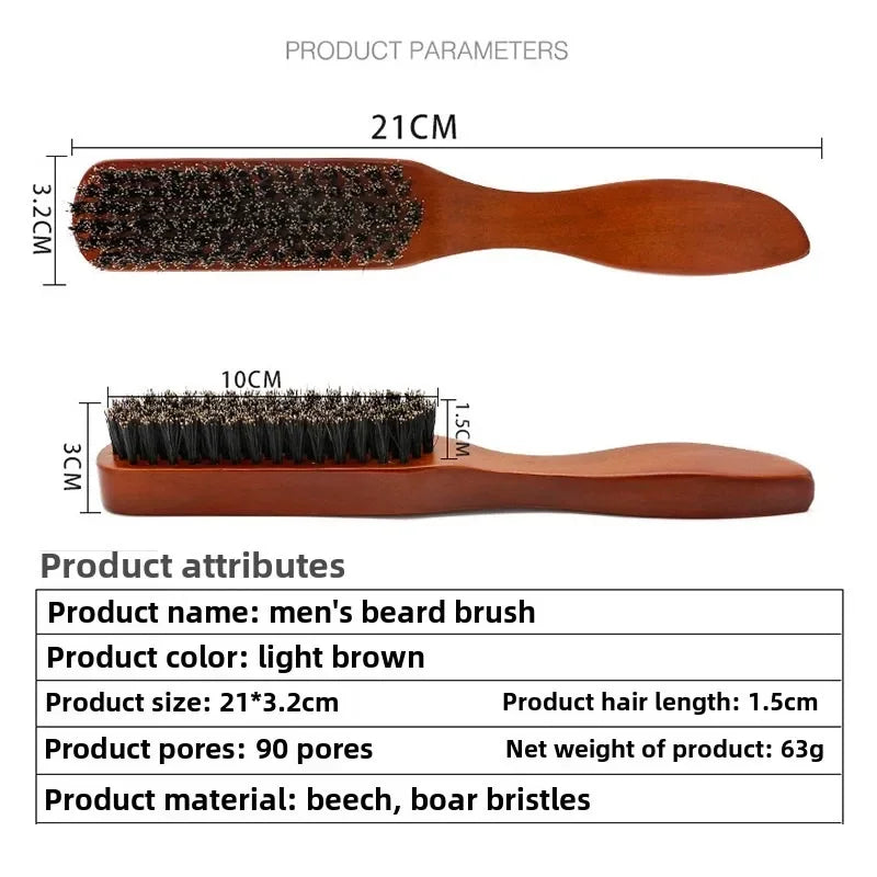 Men Beard Brush Natural Wood Handle Boar Bristle