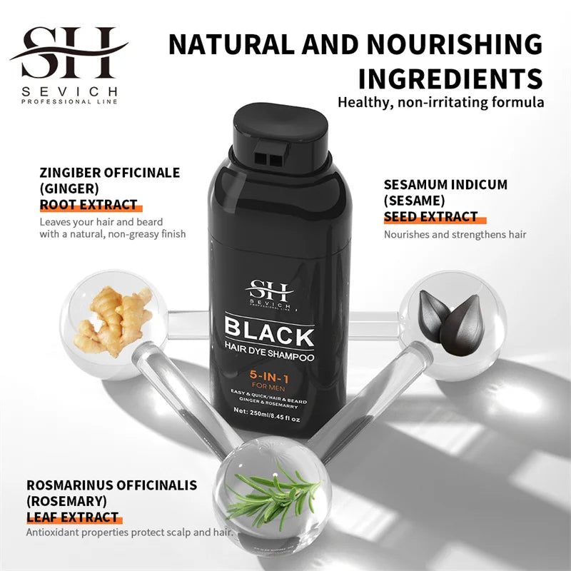 250ml Natural Black Hair Shampoo 5in1 Darkening Beard Shampoo