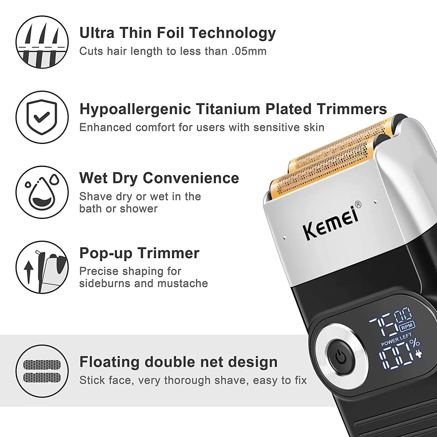 Kemei KM-2026 KM-2 In 1 Rechargeable Razor For Men