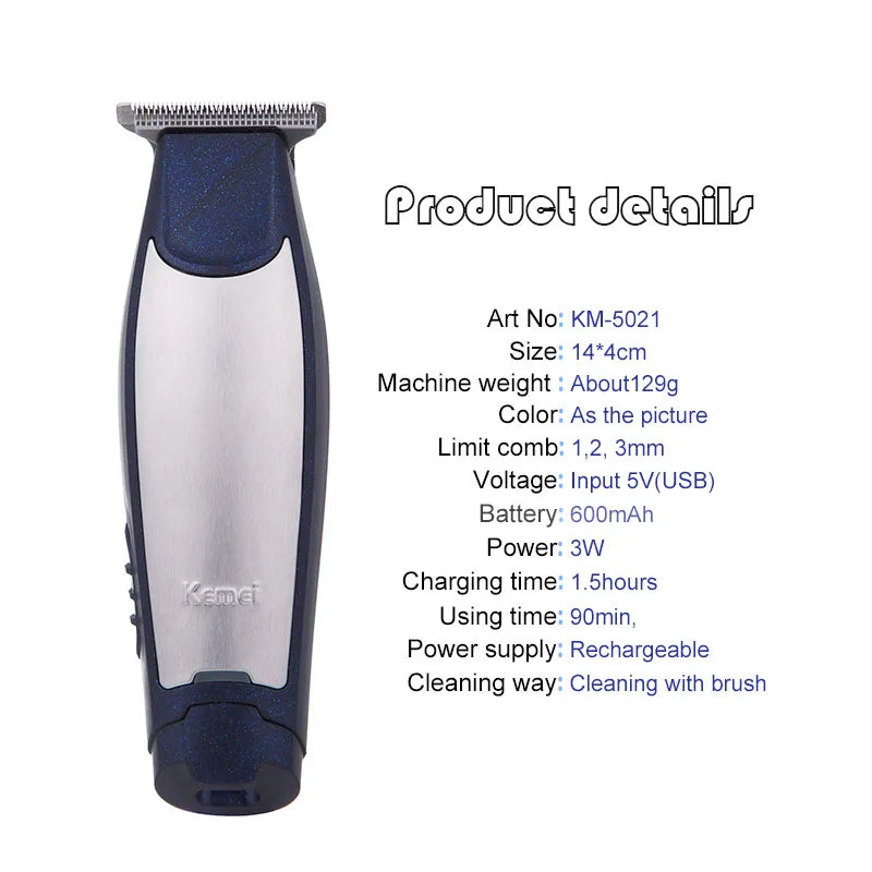 Kemei 5021 Hair Trimmer Electric Hair Clipper Rechargeable Razor