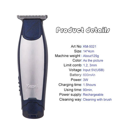 Kemei 5021 Hair Trimmer Electric Hair Clipper Rechargeable Razor
