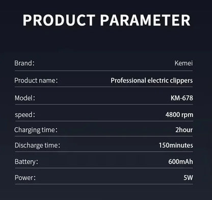 Kemei KM-2628 KM-678 KM-2024 USB Rechargeable Hair Clipper