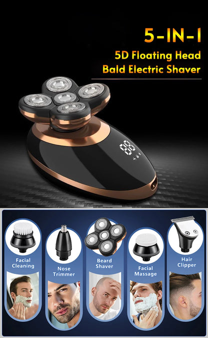 5 In 1 Electric Shaver For Men Bald Head Hair Clipper Nose Trimmer Razor
