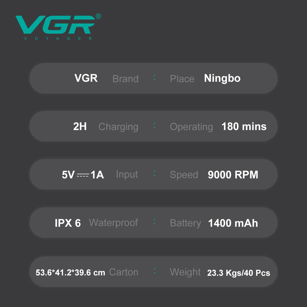 VGR Face Shaver Professional 0MM Foil Shaver 9000 RPM V-368