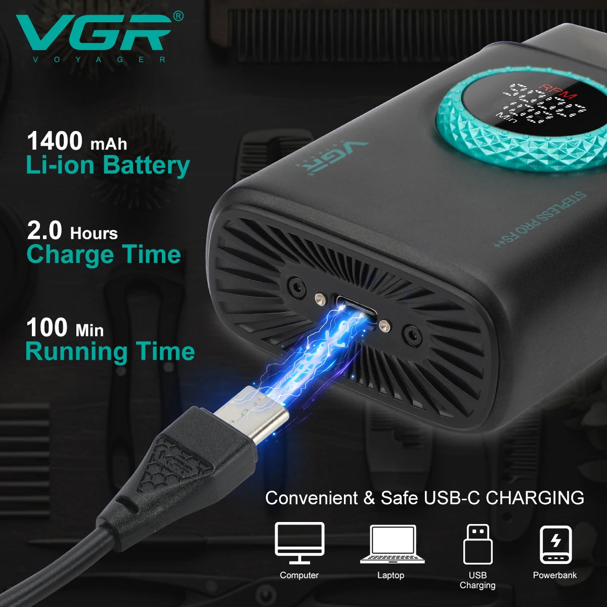 VGR Professional Beard Trimmer 9000 RPM Electric Razor V-378