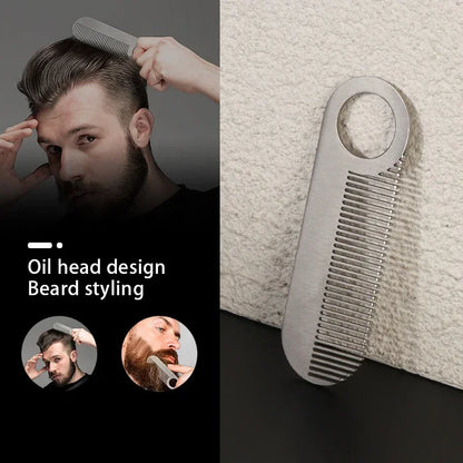 Stainless Steel Men's Beard Comb Portable Mini Oil Head