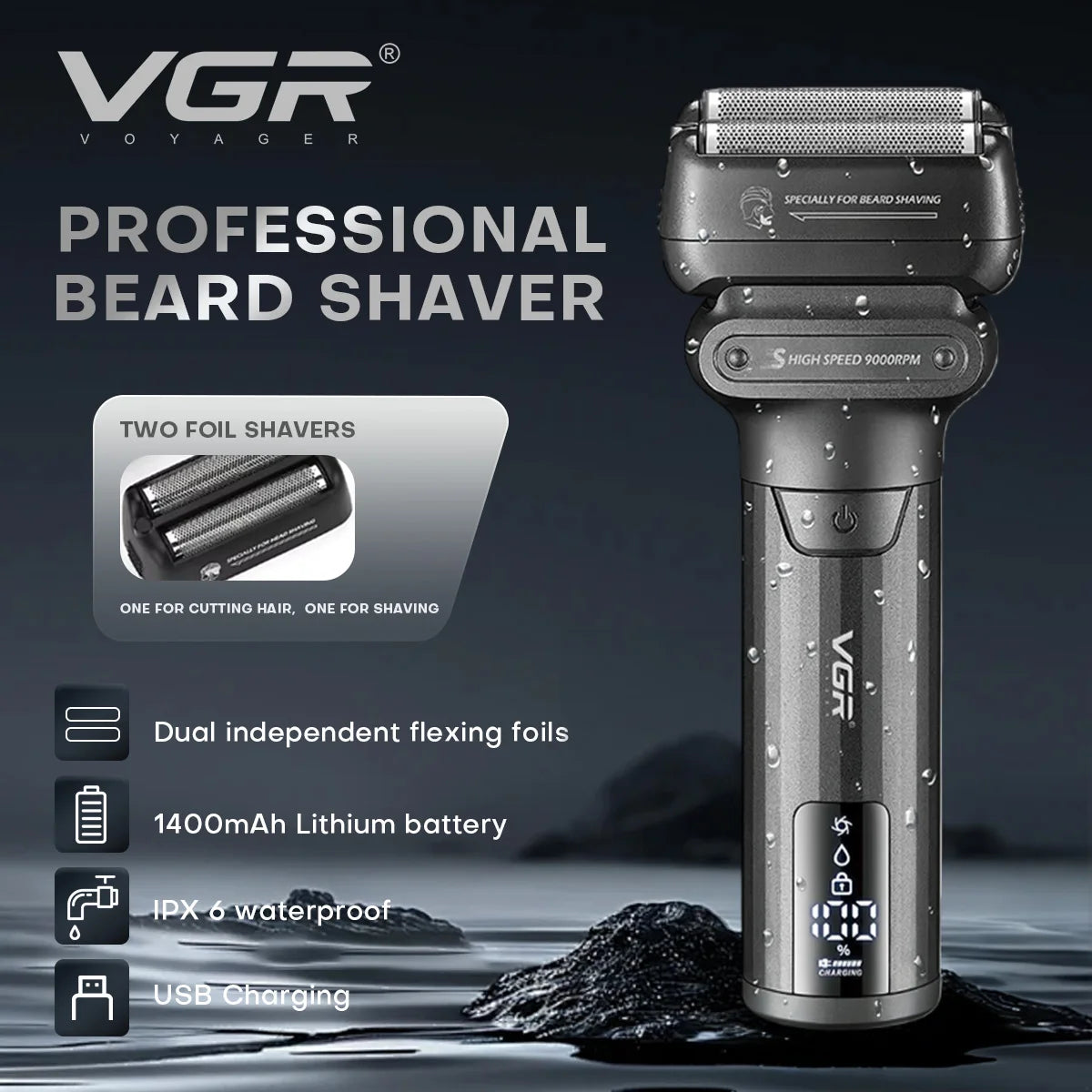 VGR Electric Shaver Professional Shaving Machine 9000 RPM V-368
