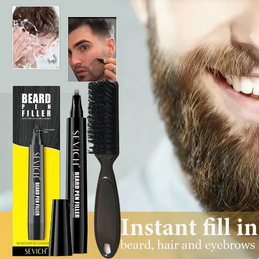 New Beard Filling Pen with Brush Kit Four Prong Beard Coloring