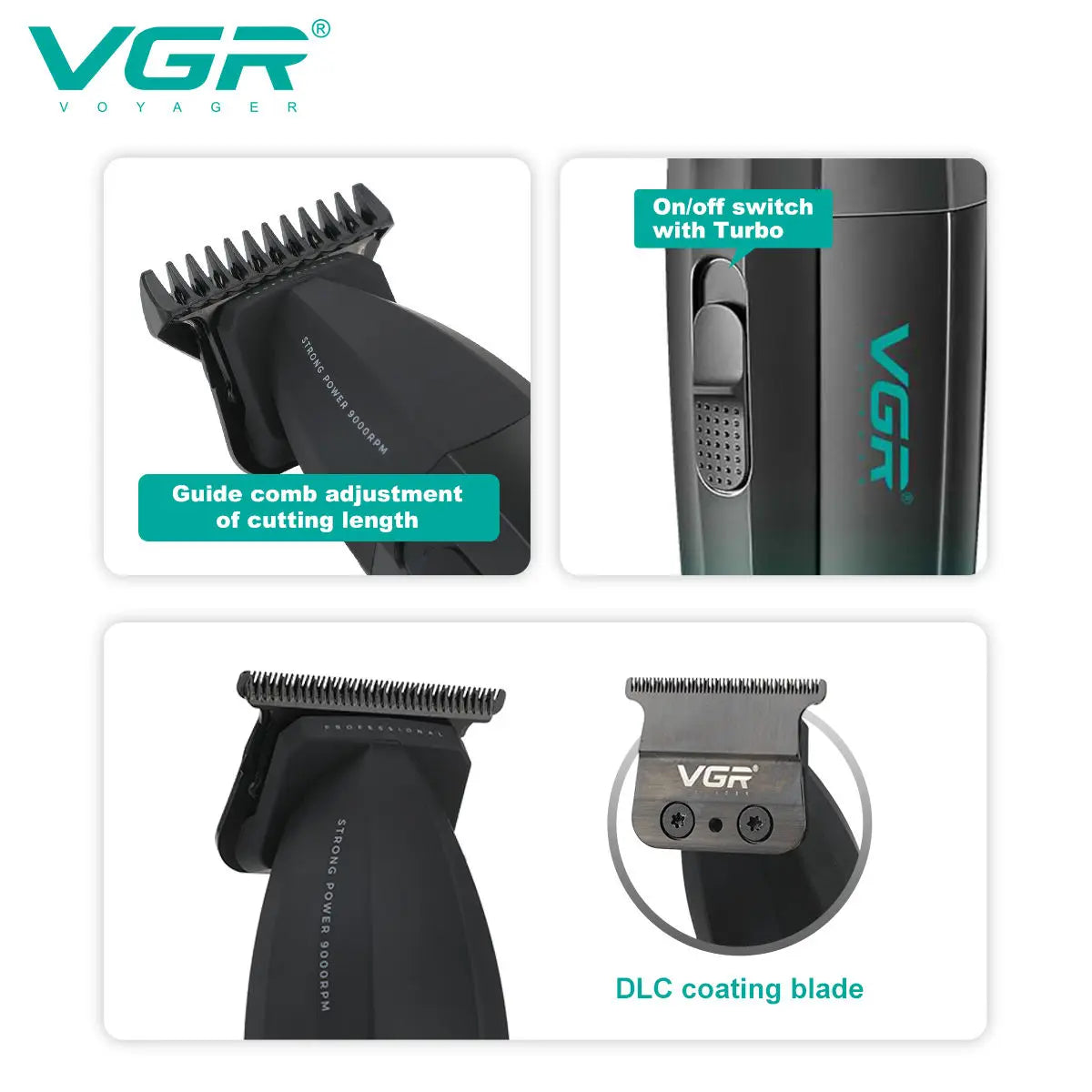 VGR V-906 Hair Salon Home Hair Trimmer Gradient Metal Body