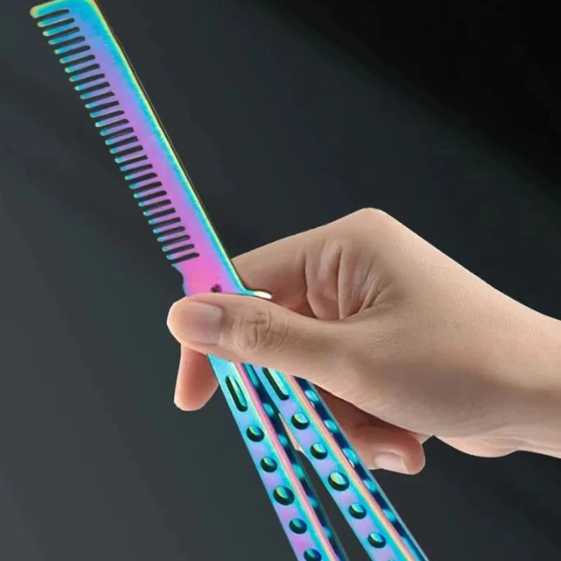 1PCS Foldable Comb Stainless Steel Butterfly Knife Comb