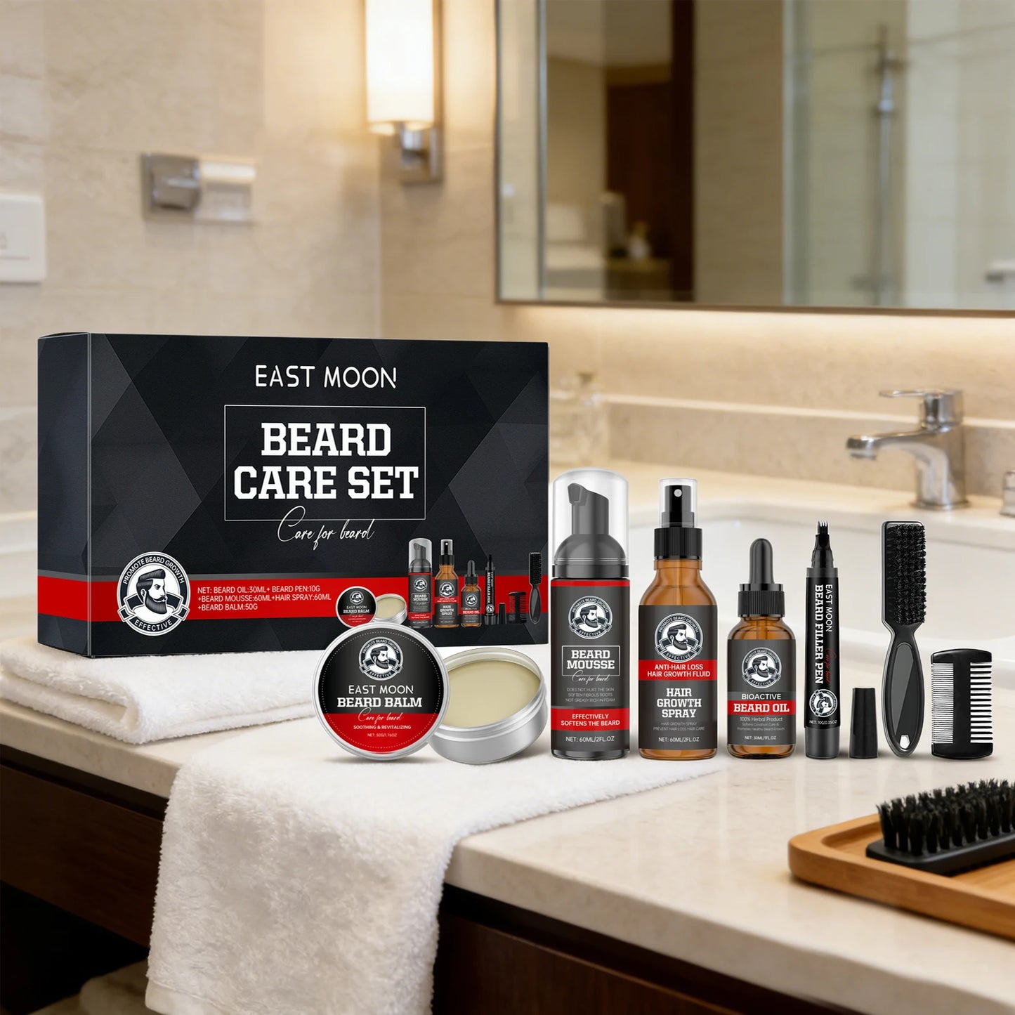 East Moon Men Beard Care Set Deep Nourishing Beard Growth Kit