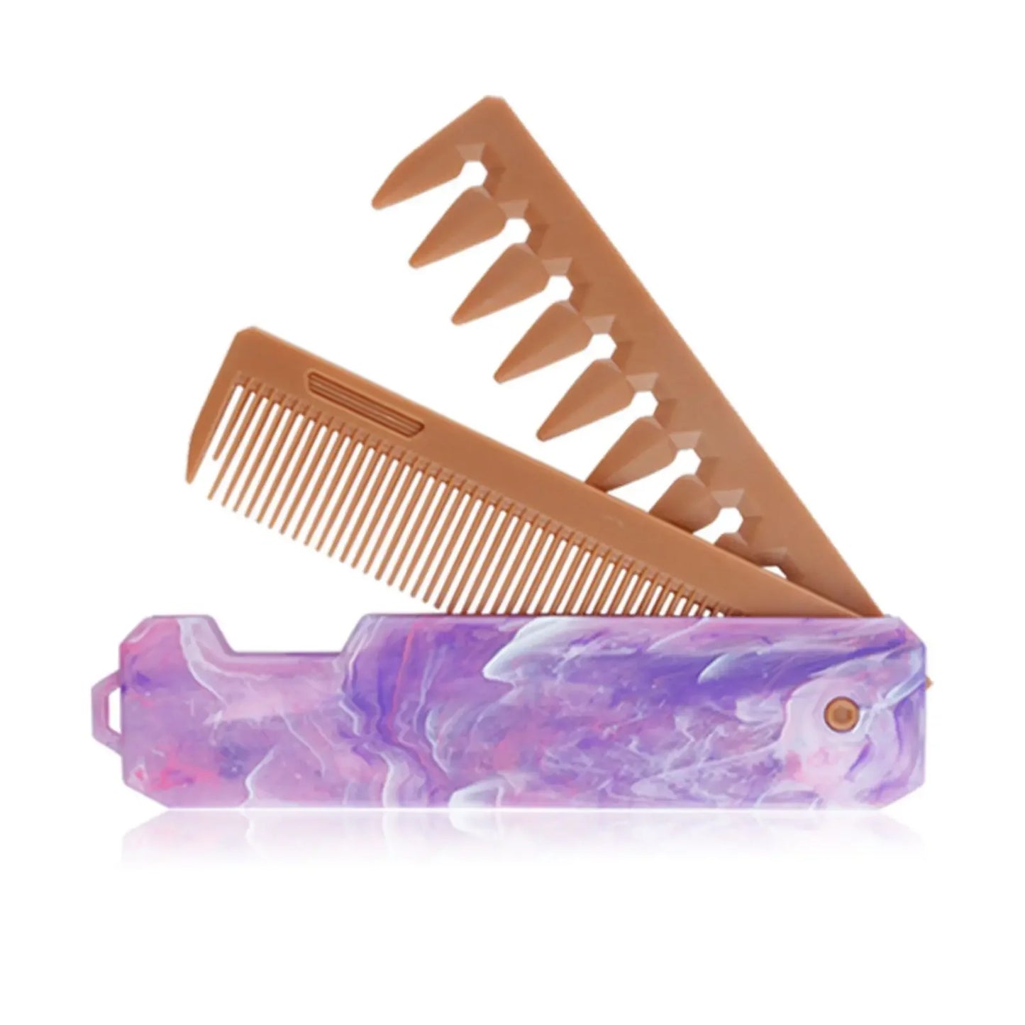3 in 1 Pocket Folding Combs Plastic Wide Tooth Head Comb