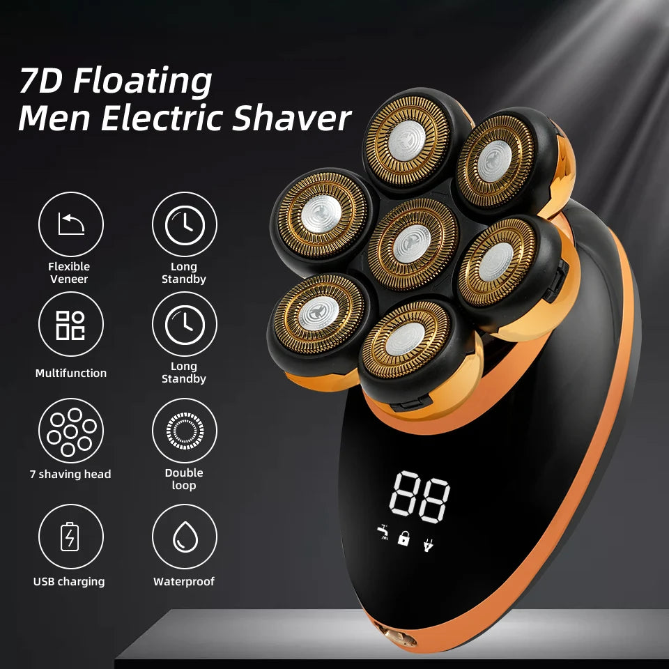 Men 7D Floating Men Electric Shaver Wet Dry Beard Hair Trimmer