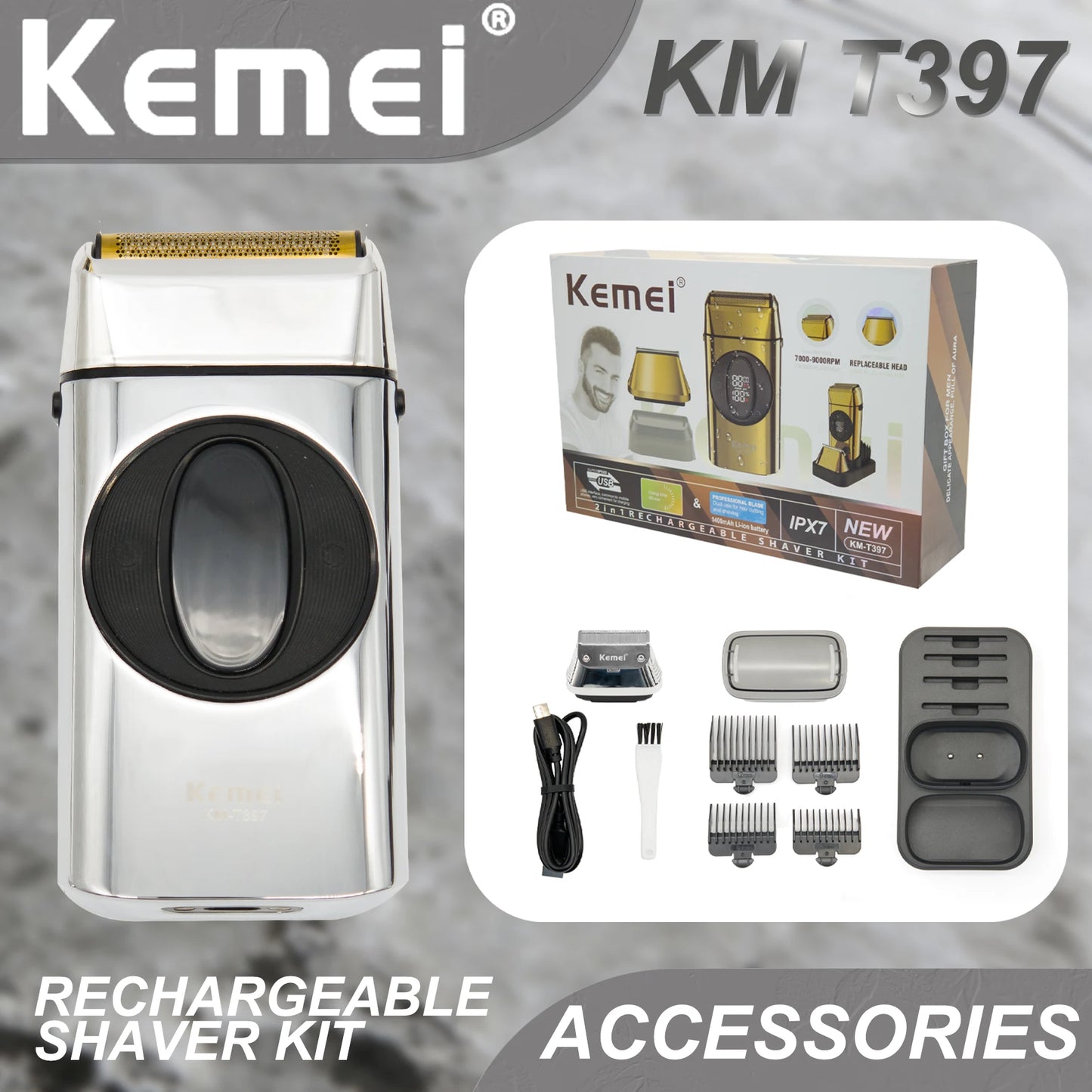 Kemei Beard Trimmer Professional IPX7 2 IN 1 KM-397
