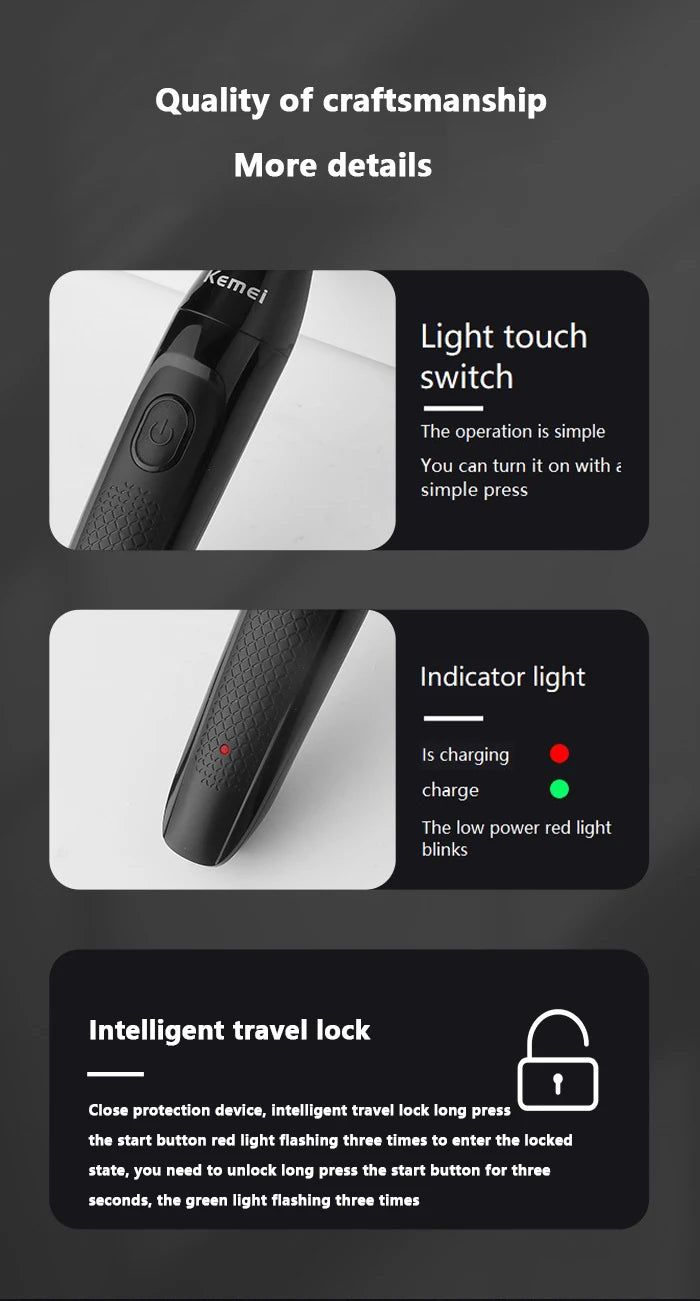 KM-114 3in1 Electric shaver for men wet dry electric razor