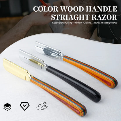 New Color Wood Handle Baber Straight Razor For Men