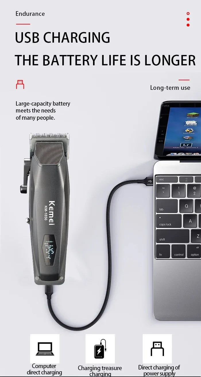 Kemei Professional Barber Hair Clippers USB Trimmer
