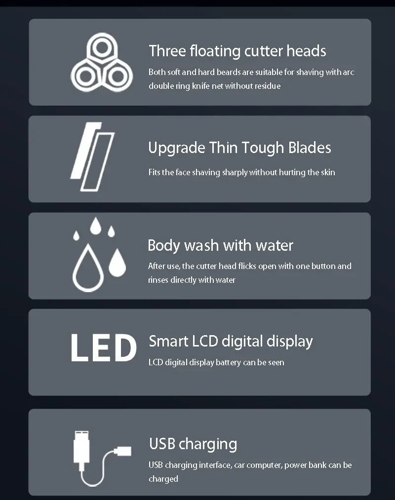 New Smart Electric Shaver LCD Digital Display Three-head Floating Razor