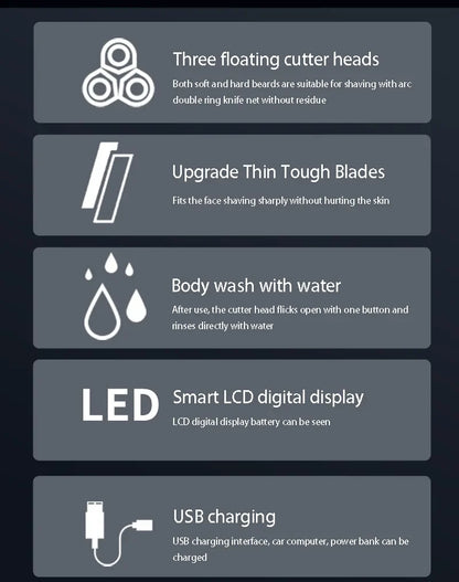 New Smart Electric Shaver LCD Digital Display Three-head Floating Razor
