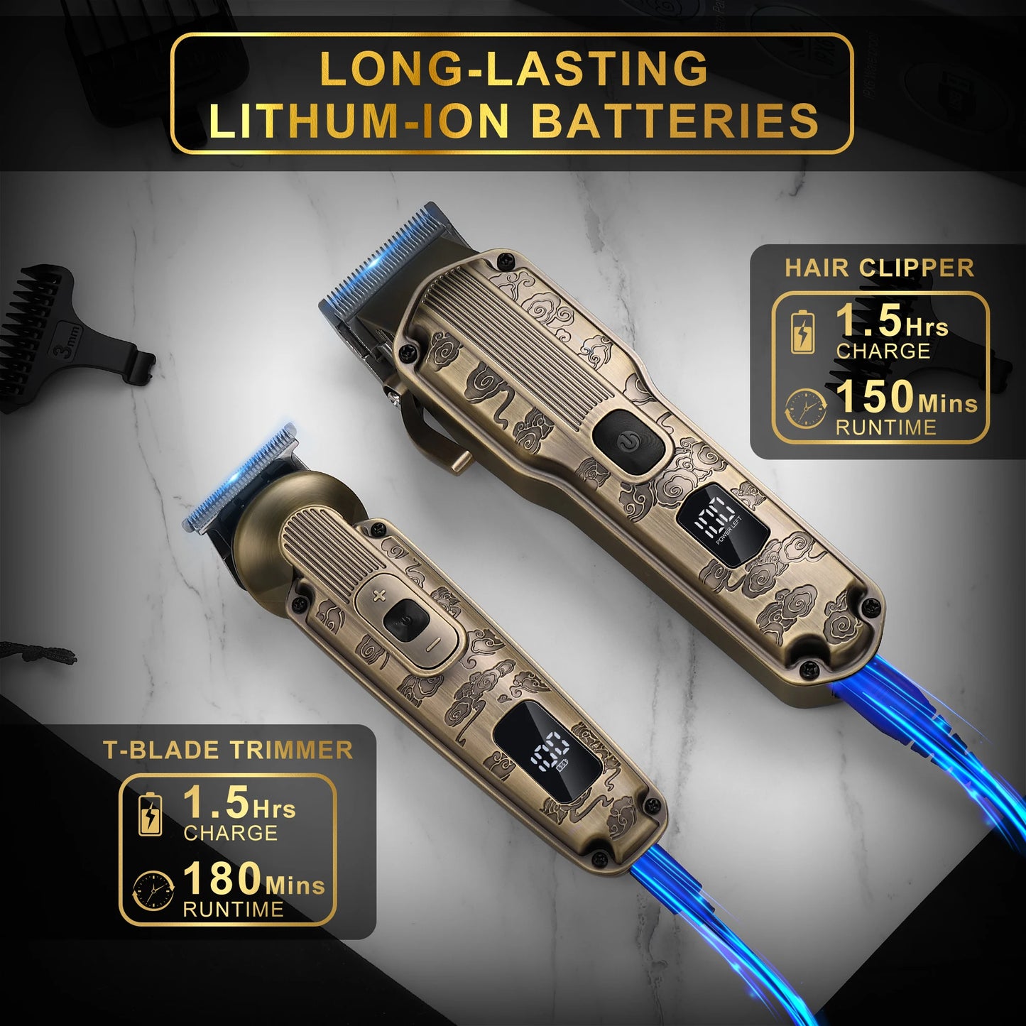 2PC Professional Hair Cutting Machine Cordless Beard Trimmer