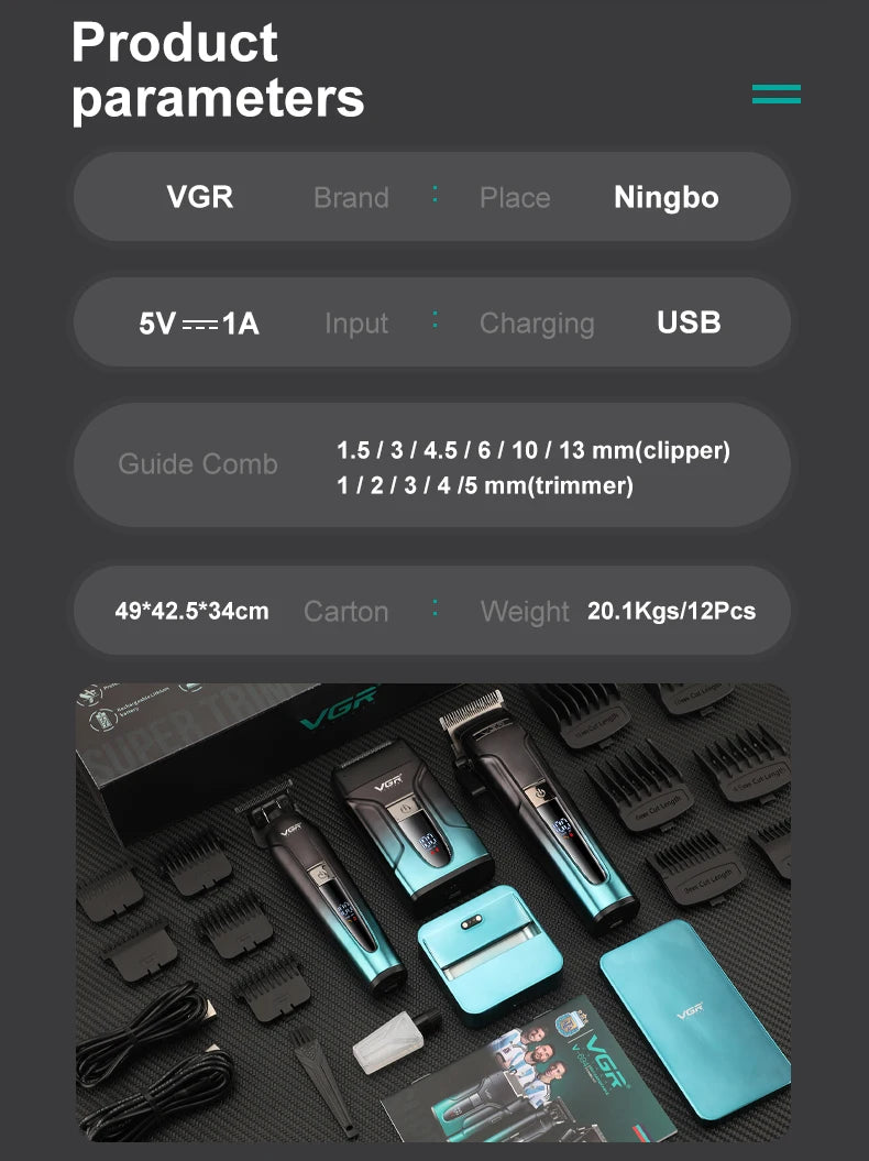 VGR V-694 3-in-1 Hair Trimming Set Professional High end Hair Clipper