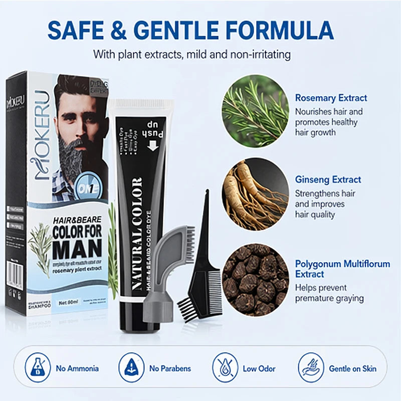 Beard and Hair Black Coloring Cream with Rosemary Extract