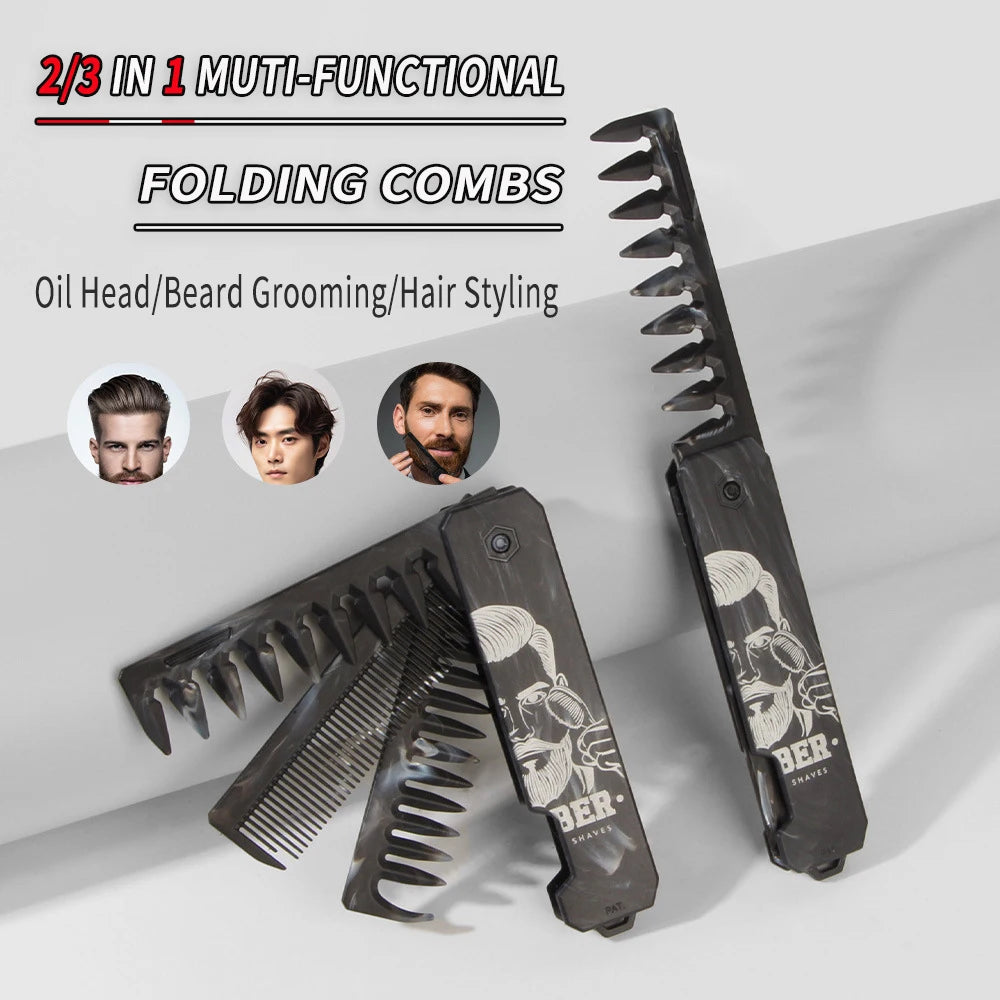 3 in 1 Carving Pattern Mini Folding Combs Portable Wide