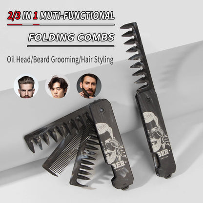 3 in 1 Carving Pattern Mini Folding Combs Portable Wide