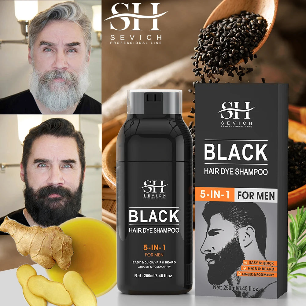 250ml Natural Black Hair Shampoo 5in1 Darkening Beard Shampoo