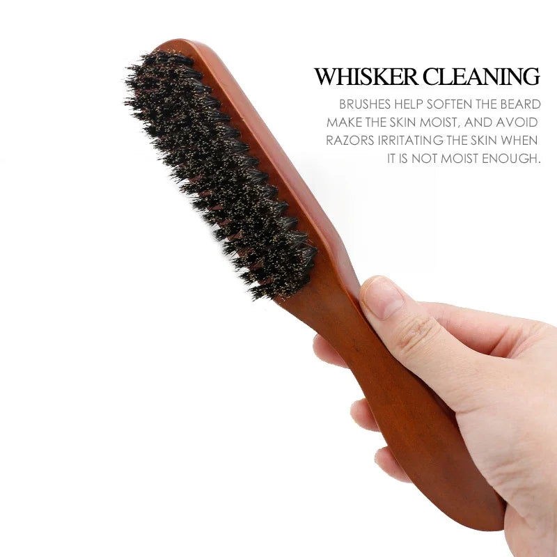 Men Beard Brush Natural Wood Handle Boar Bristle