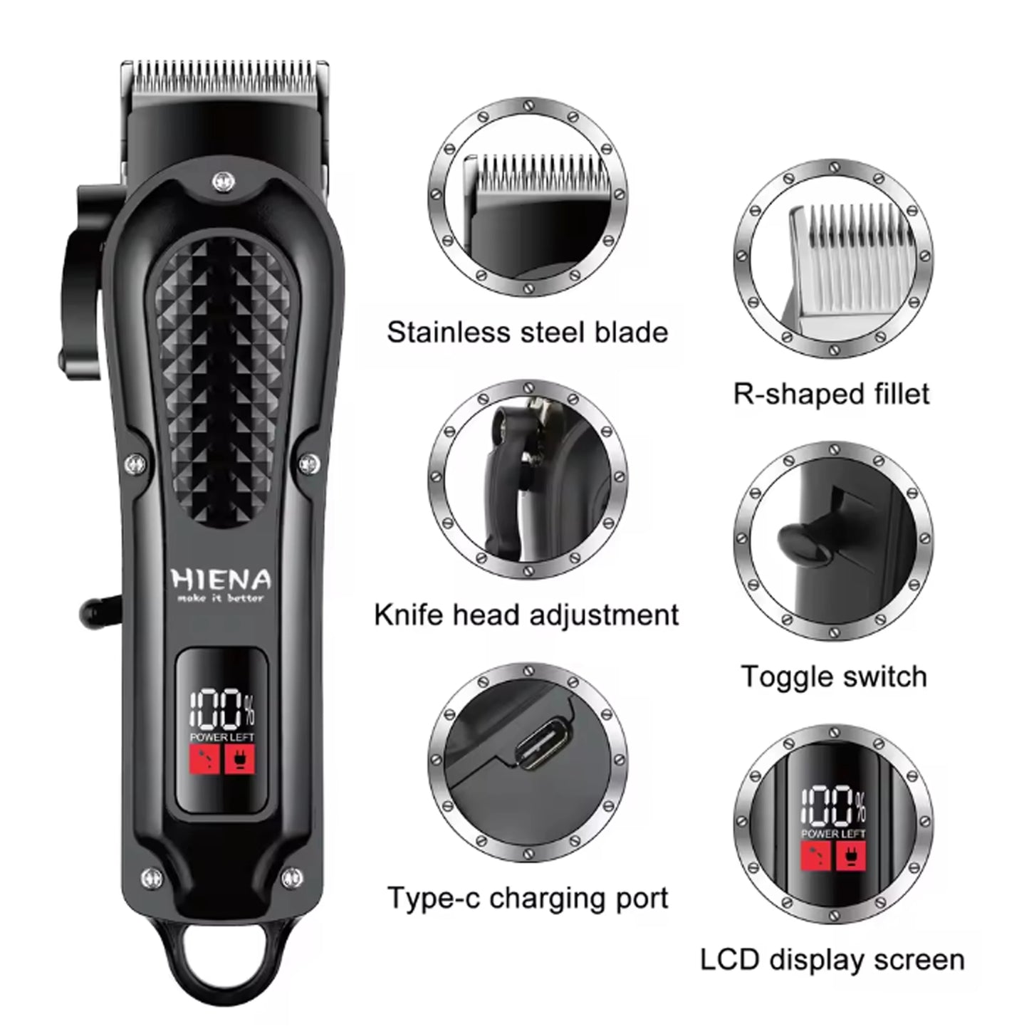 hiena Hair Clipper Barber Professional Cordless Trimmer HYN-212