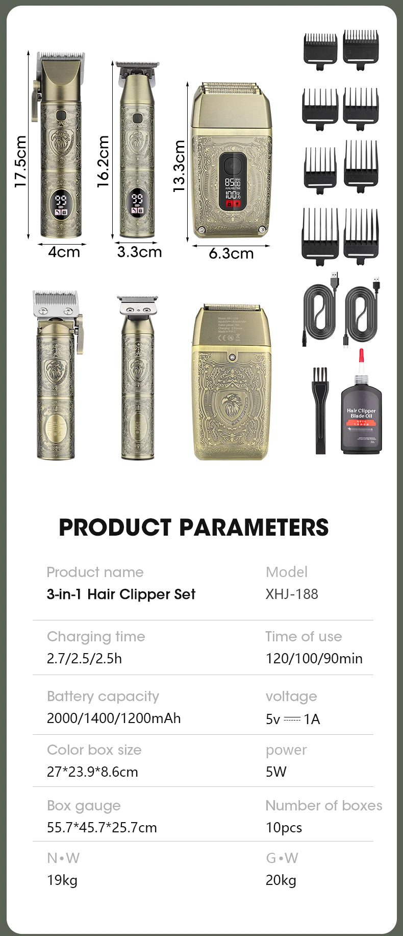 RESUXI XHJ-188 8500 RPM Professional Hair Clipper Electric Shaver