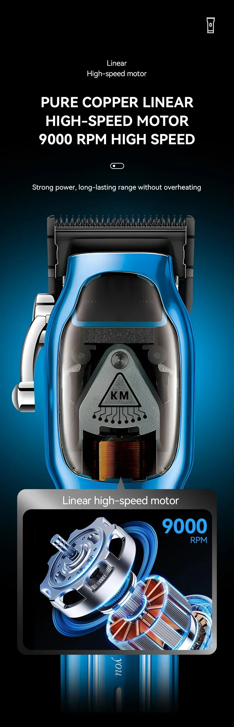 Kemei  Barber High Speed Motor 9000 RPM Electric Hair Clipper KM-1763
